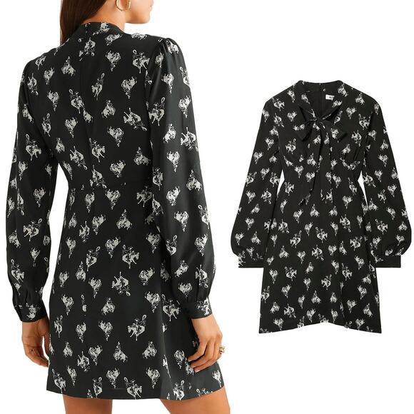 RE/DONE NWT Cowboy Horses Bow 100% Silk Crepe Mini Dress Size S - Picture 4 of 16